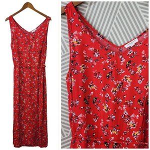 Beach Lunch Lounge Dress Size Large floral Cottagecore Party Casual Cover Up Red